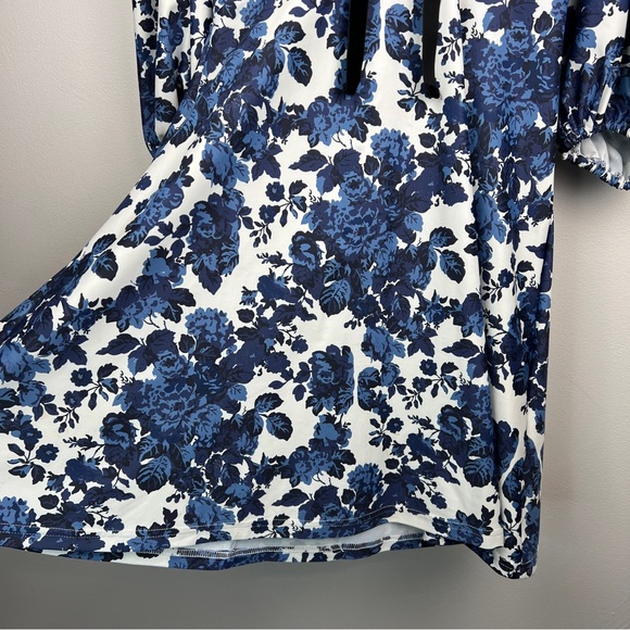 Smith & Quinn Floral Puff Sleeve Bow Detail Mini/Midi Dress Size Small Blue - Picture 8 of 12